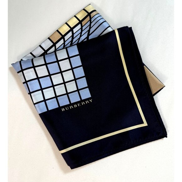 Burberry Silk Scarf 34” Op-Art Grid Navy Italian Retro Vintage New w/o Tags - Picture 5 of 9